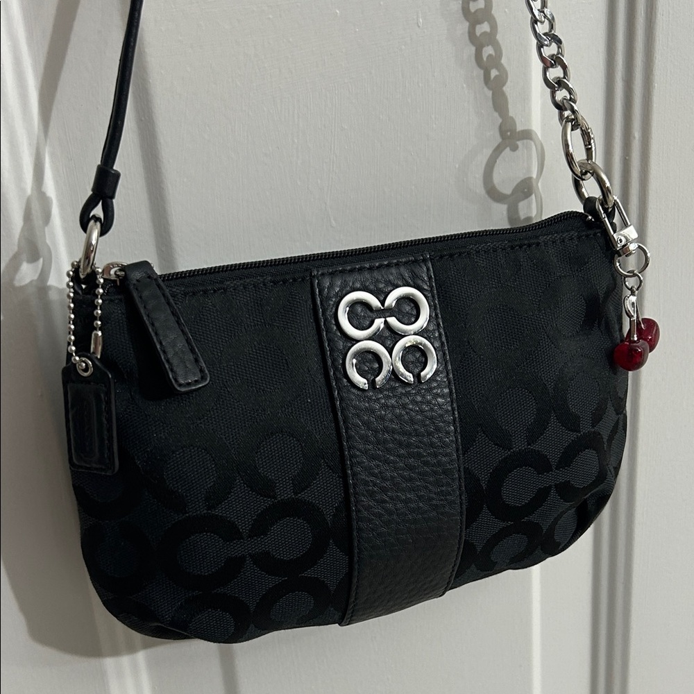 Coach Vintage Black Small Shoulder Bag with Silver Chain and Cherry Charm - Picture 3 of 7